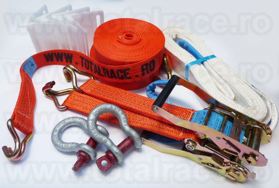 Kit:chinga tractare, chinga ancorare , gambeti si protectii chingi Total Race