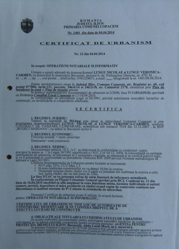 Teren Intravilan Loturi C-tii Destinatie Mixta Localitatea Copaceni Ilfov