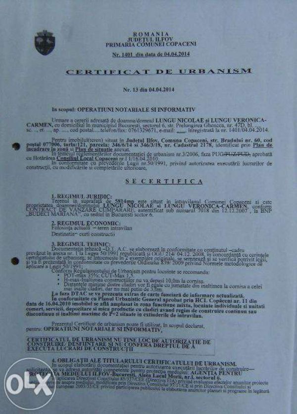 Teren Intravilan Loturi C-tii Destinatie Mixta Localitatea Copaceni Ilfov