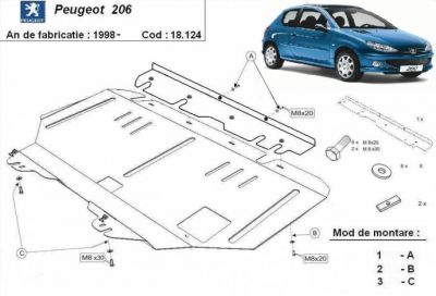 Scut motor metalic Peugeot 206 produs nou