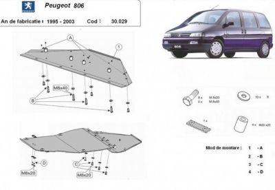 Scut motor metalic Peugeot 806 realizat intre anii 1995-2003
