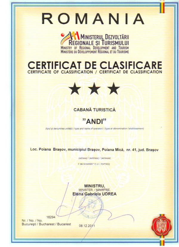 Clasificare vile, pensiuni, cabane, hoteluri, moteluri