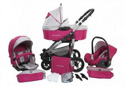 Carucior 3 in 1 Scaun Auto Paptut Fucsia + Sur (disponibil in 20 de culori)
