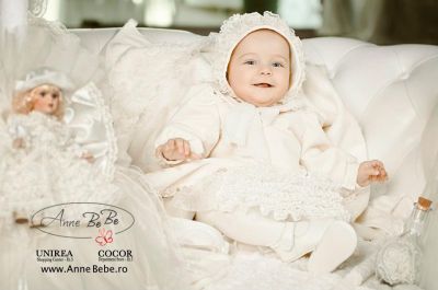 ROCHITA Fata pentru Botez � AnneBeBe, Rochita Printesa catifea de botez ivory cu dantela Lux