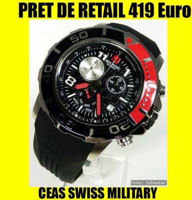 CEAS SWISS MILITARY Checkerboard Calibre Subacvatic, Barbatesc,Otelinox, Cronograf, Swiss Made, NOU