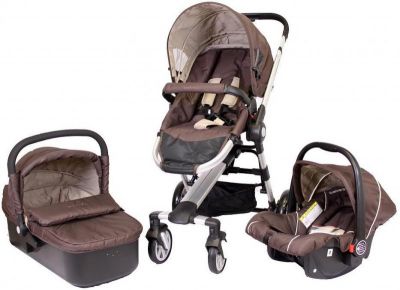 Carucior 3 in 1 patut scaun Auto Mascu bej si cafeniu (negru, bej si cafeniu)