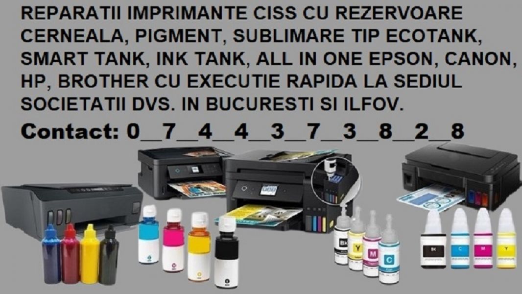 Interventie redusa la o ora pentru reparatii imprimante cu rezervoare ink in Bucuresti si Ilfov !