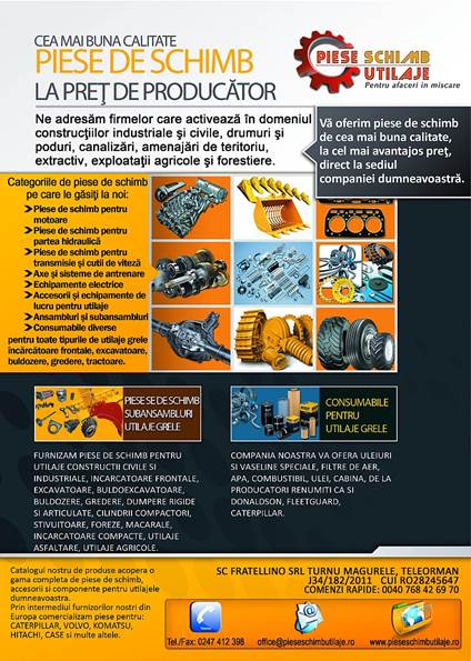 Piese de schimb utilaje grele, masini si utilaje agricole, motoare si echipamente navale