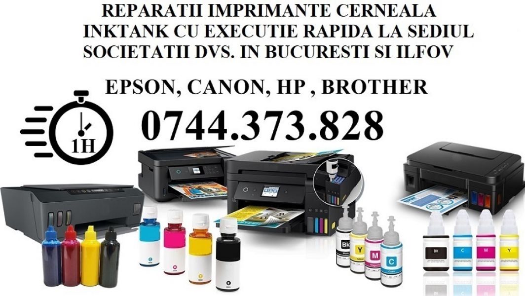 Service si flacoane imprimante cu rezervoare cerneala in Copaceni - 0744373828.